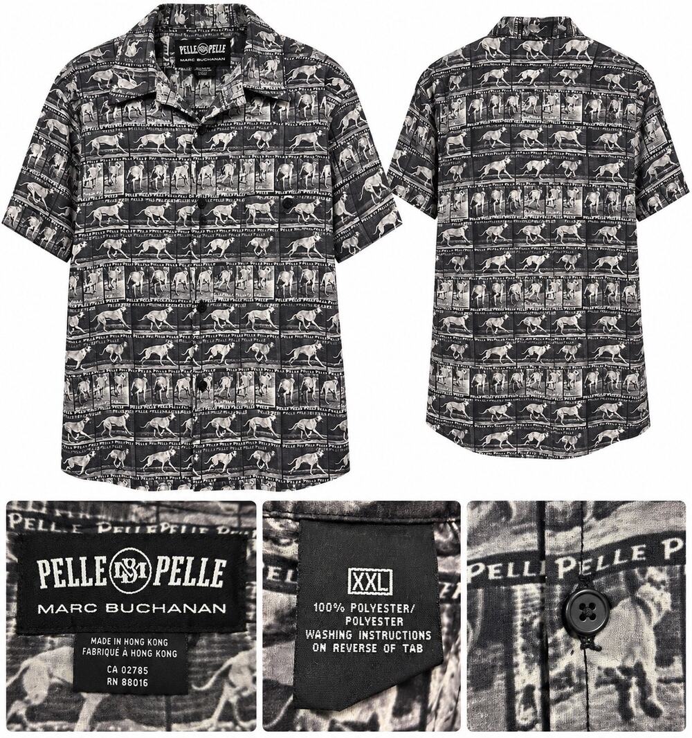 Pelle Pelle Marc Buchanan XXL Black Gray All-Over Dog Print Button-Up Shirt